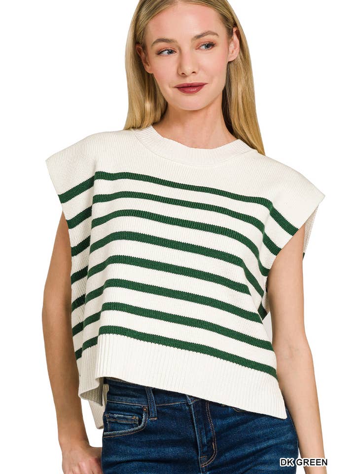 42POPS - Wholesale Outerwear Vest - Women's - ',,.._ Oversized Crew Neck Stripe Sweater Vest5