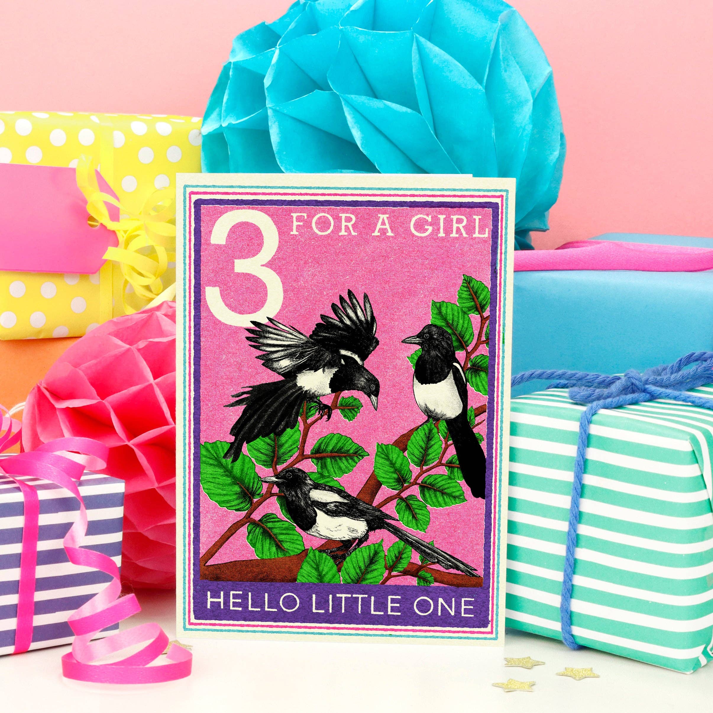 Fawn & Thistle Ltd (US Duties Paid) – wholesale Baby card – Magpie New Baby Girl Card | New Parent | Bird Greetings Card1