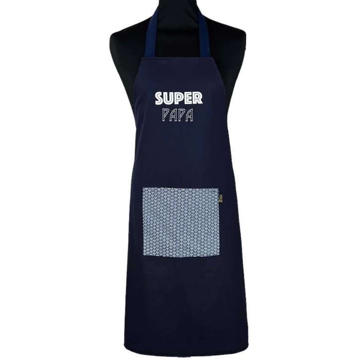 Apron, “Super Dad” marine for wholesale by Emmanuel Création