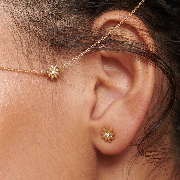 S-kin Studio Jewelry - Wholesale Stud/post earrings - Leilani Solid Gold Flower 9K Diamond Stud3