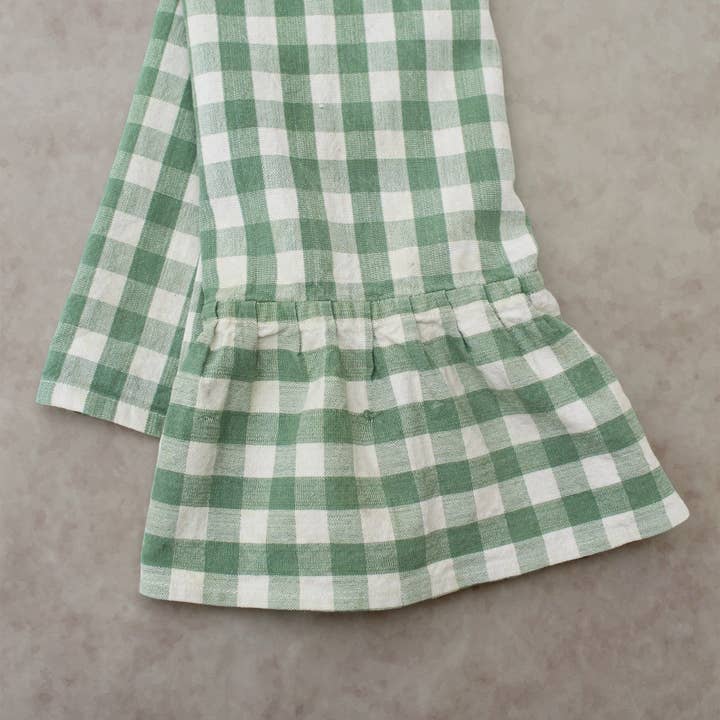 Moss Ruffled Gingham Dish Towel for wholesale by Galley and Fen