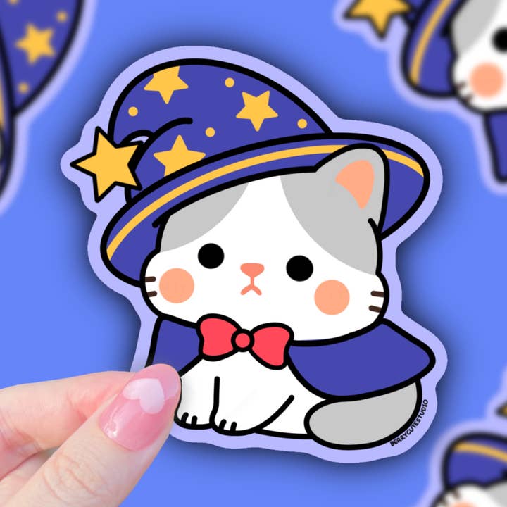 Wizard Cat Vinyl Sticker for wholesale by BerryCuteStudio