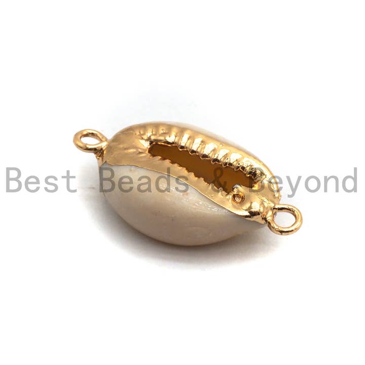 BestBeads&Beyond - Wholesale Individual charm/pendant - Gold Plated Cowrie Shell Connector, Double Bails Cowrie, Cowrie Charms, Gold Cowrie, Cowrie Necklace, Boho Charm, 12x24mm, Sku#V384