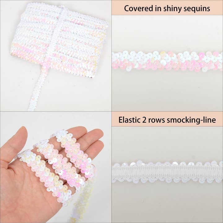 AK Brand - Wholesale Ribbon – Gift wrapping - Elastic Sequin Trim 0.8 Inch Glitter Paillette Ribbon5