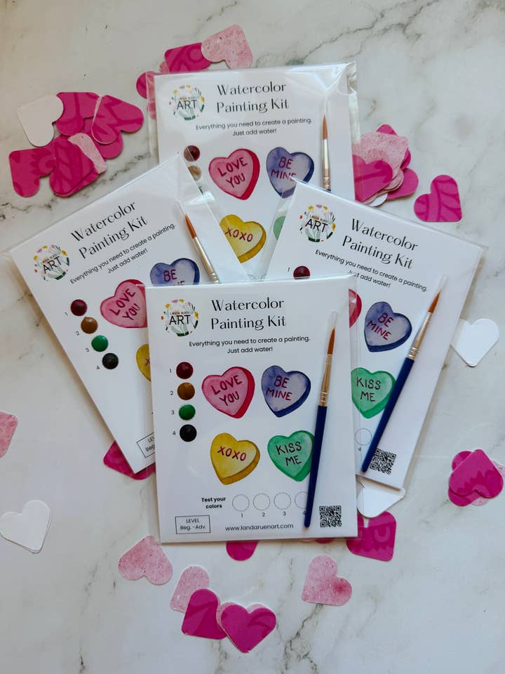 Candy Hearts Watercolor Kit for wholesale by Landa Ruen Art