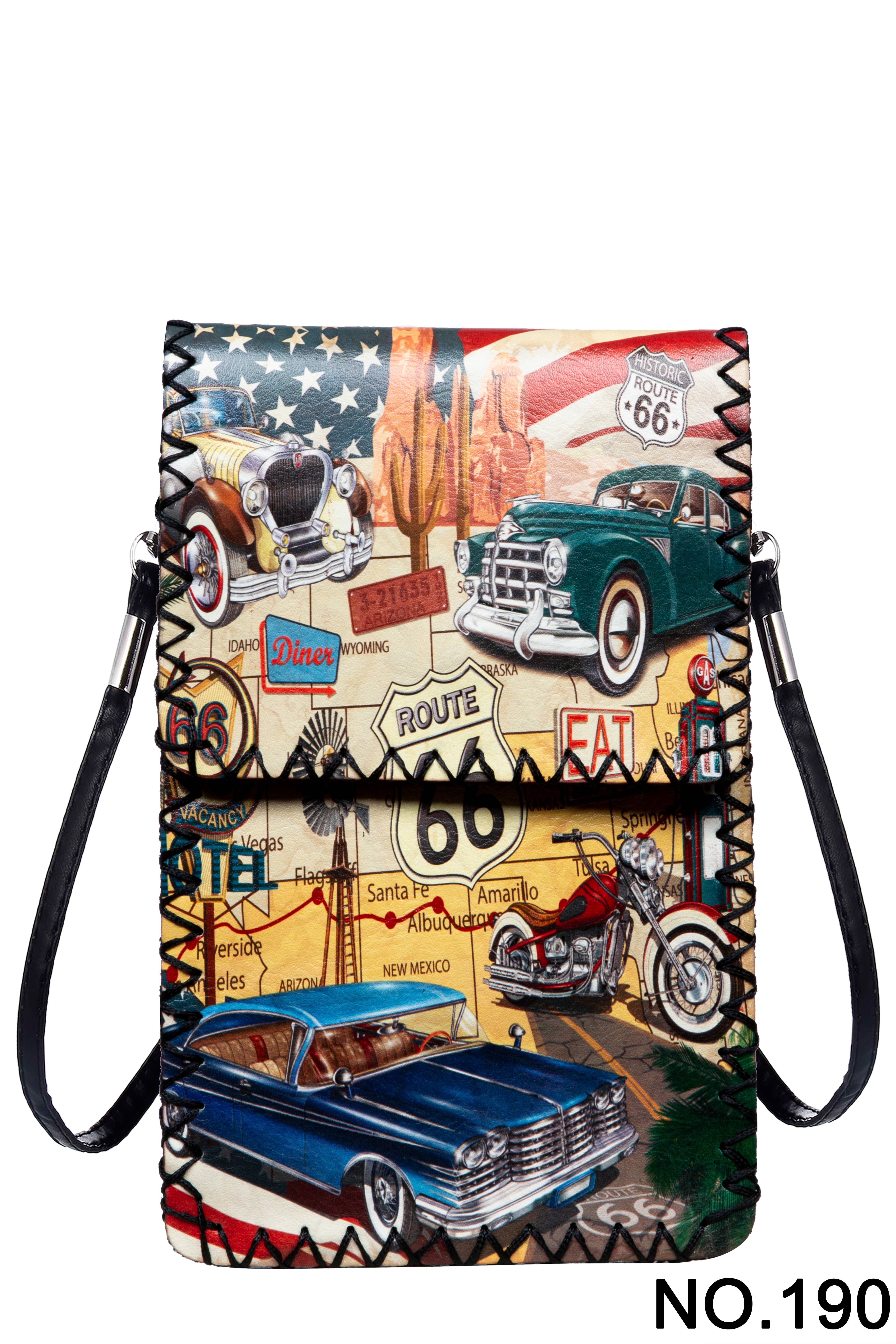 Ole - Vendita all'ingrosso Borsa a tracolla - Donna - Borsa a tracolla stampata vintage Route 66 HB0580 - NO.1903