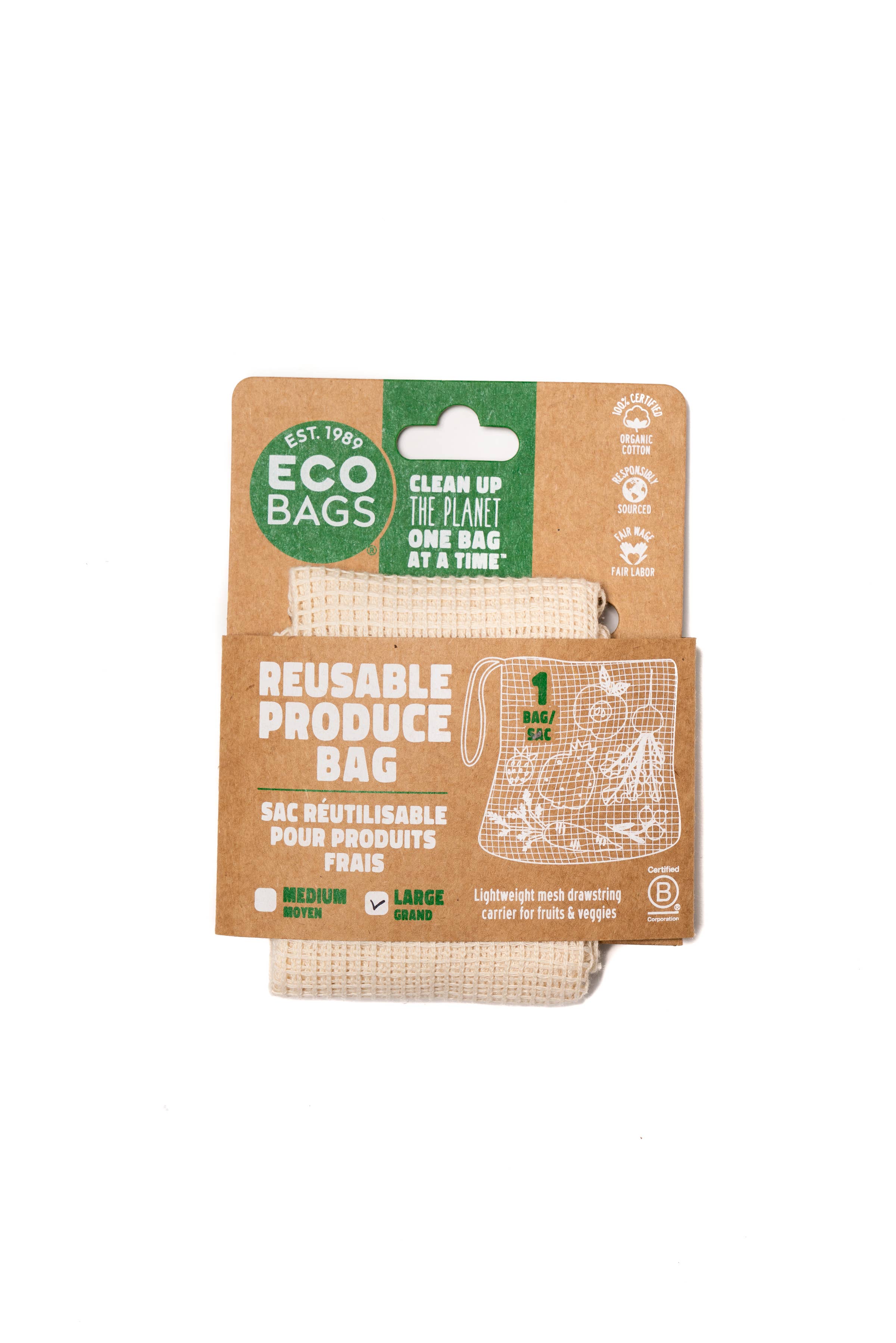 ECOBAGS - Wholesale Grocery/shopping bag - Packaged Organic Cotton Mesh Large Produce Bag
