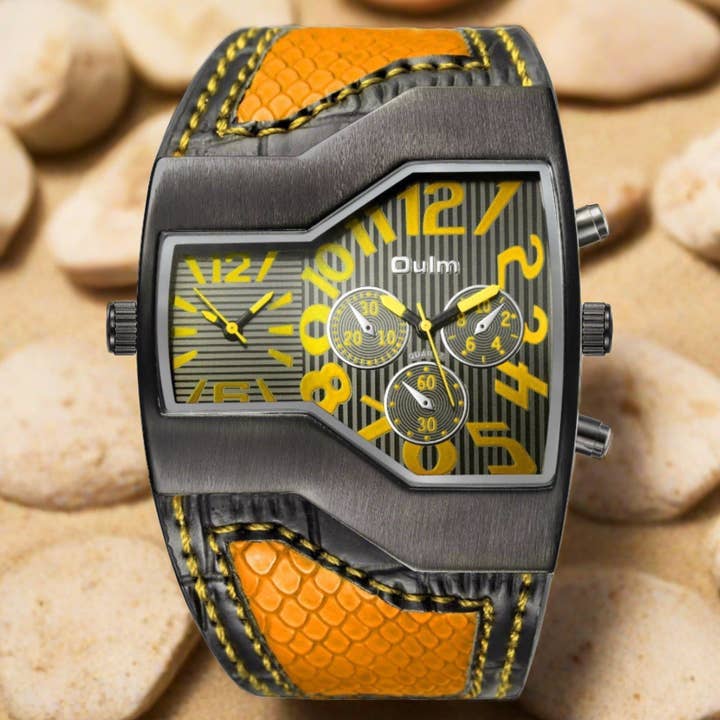 Distinctive Double Time Zone Quartz Men's Watch for wholesale by WoodWristCo