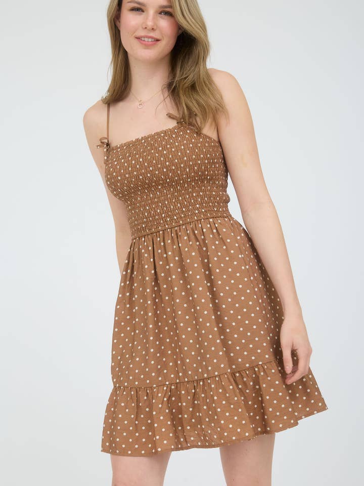 Blu Pepper - Wholesale Dress - Women's - POLKA DOT BOW DETAIL SMOCKED MINI DRESS
