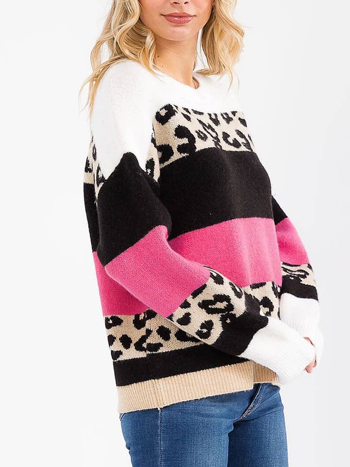 ROUSSEAU - Wholesale Knit Sweater - Women's - COLORBLOCK ANIMAL PRINT PULLOVER SWEATER15