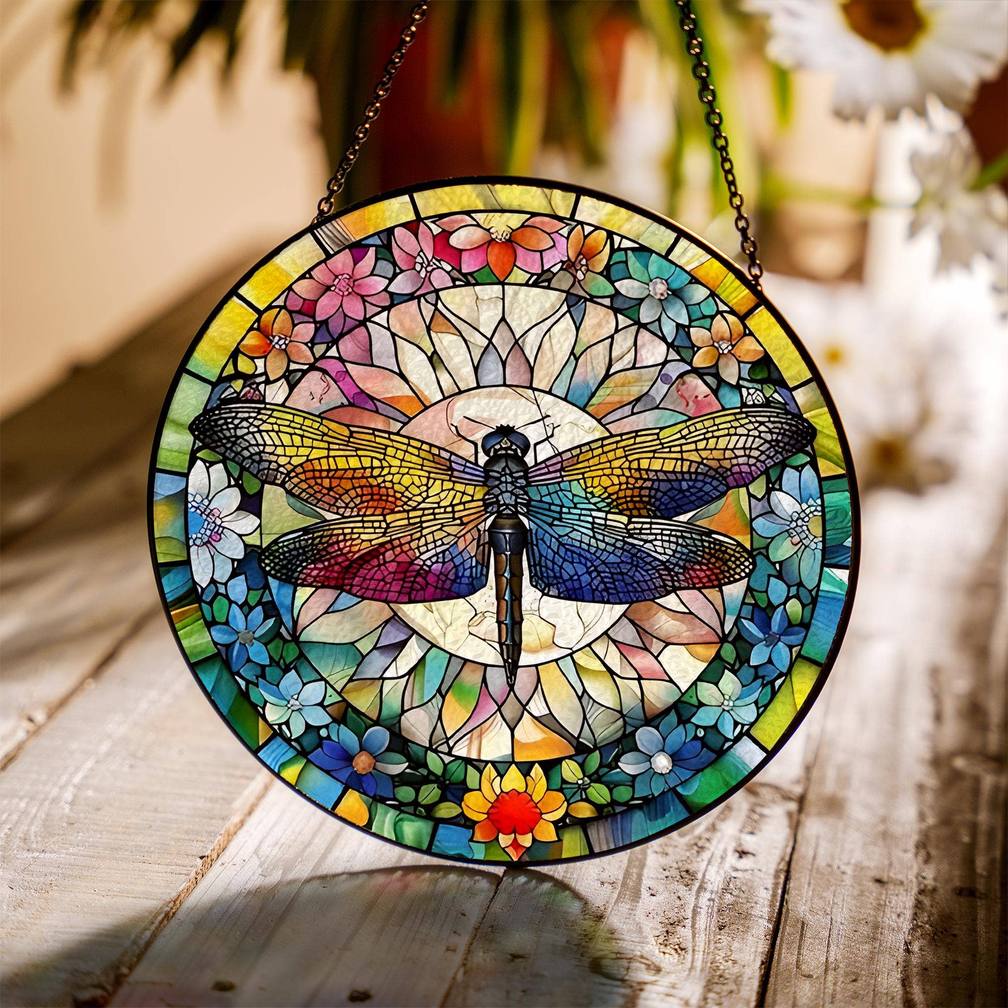 NVC Ecommerce LLC - Wholesale Suncatcher - Dragonfly Stained Glass Suncatcher, Floral Window ornament 1