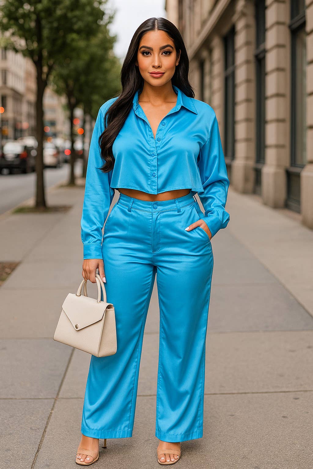 CAPSULLE – Großhandel Set aus Oberteil und Hose (NICHT Loungewear) – Damen – Set aus Satin mit Knopfleiste und ausgeschnittenem Rückendetail19