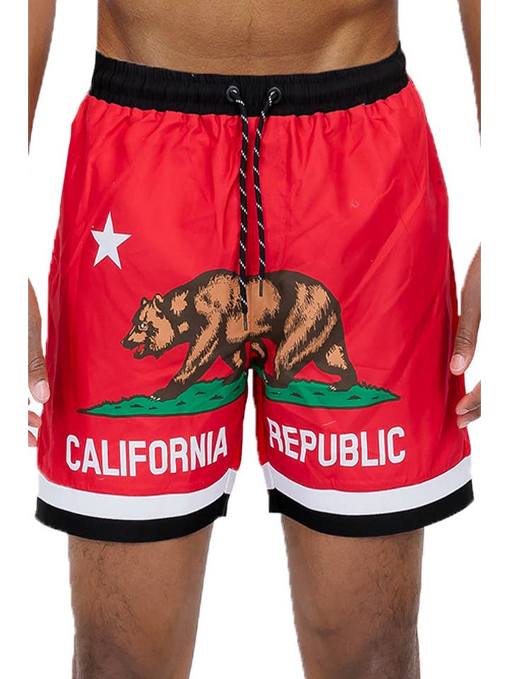 WEIV - Wholesale Swim Shorts - Men's - SW002 California Republic Bear Print Swim Trunk Shorts4