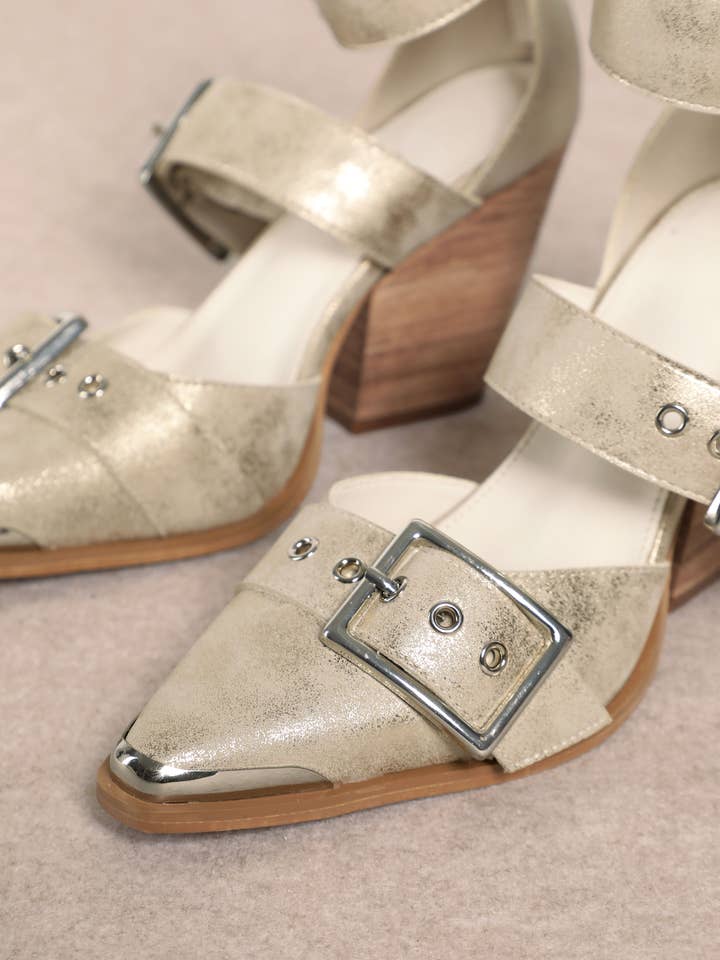 CCOCCI - Wholesale High heels โ Womenโs - HENDRIX TRIPLE BELT STRAP POINTED TOE BLOCK HEELS22