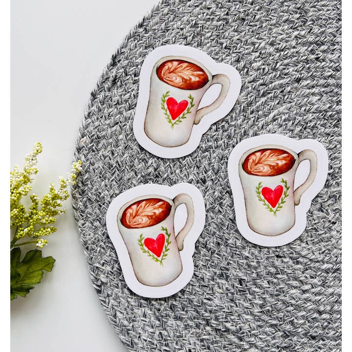 Emilia Rose Artwork LLC - Wholesale Sticker - Latte Heart Mug sticker2