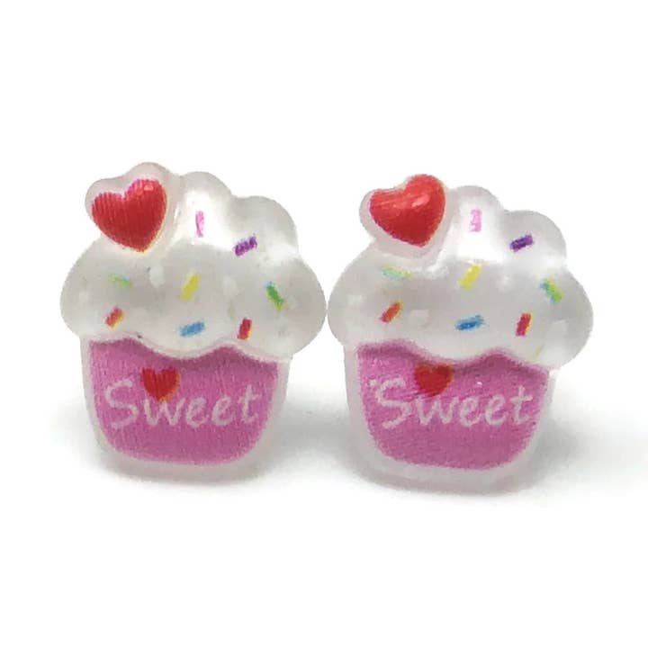 Boucles d'oreilles à tige en forme de cupcake, 10 mm pour la vente par Pretty Smart