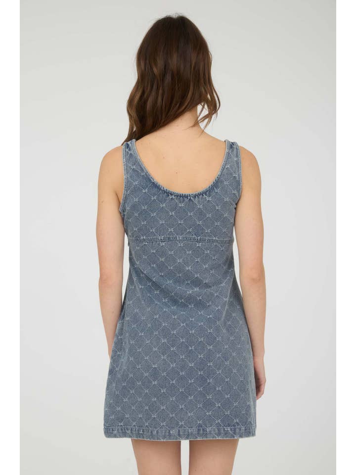 BOW PATTERN SLEEVELESS DENIM MINI DRESS for wholesale on Faire1