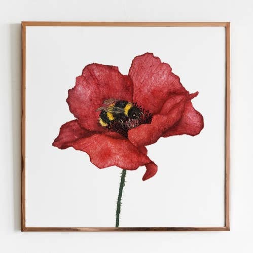 Valmue og humlebi blomsterkunsttryk, blomsterplakat for engroshandel hos The Flow Design