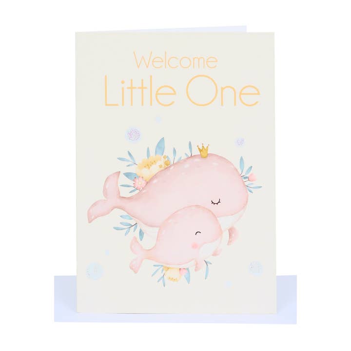 Welcome Little One Baby Greeting Card - Baby Whale & Bubbles for wholesale by Lil's Cards