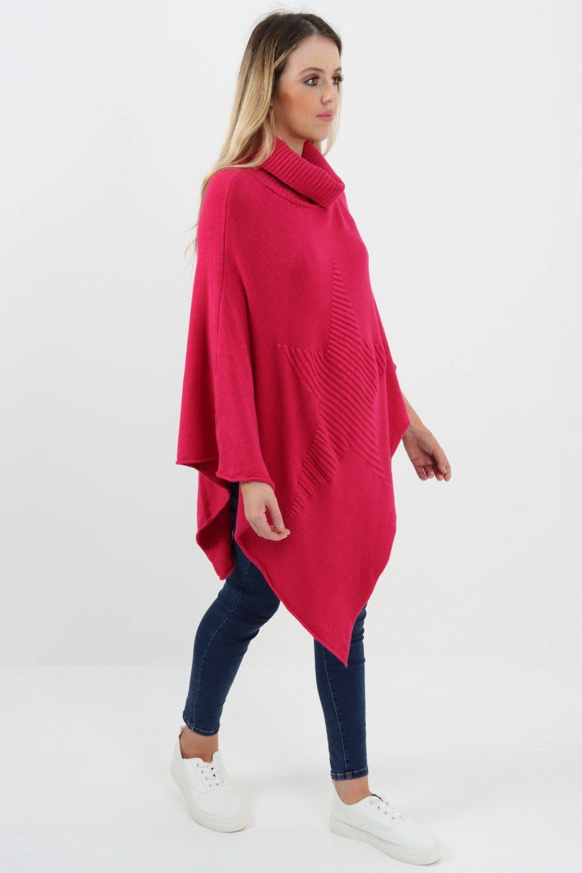 Miss Bold – Engroshandel Poncho - Dame – Italiensk strikket lagenlook poncho med stjernemønster og rullekrave13