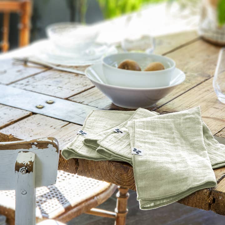 L'effet Papillon - Wholesale Towel Set - Set of 3 cotton gauze napkins 40 x 40 cm GAÏA Vert d'eau1