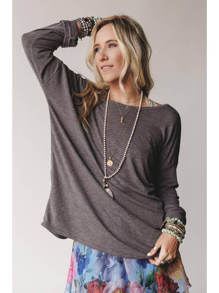 Three Bird Nest - Wholesale Blouse - Women's - Twisted Harmony Top - Charcoal Brown