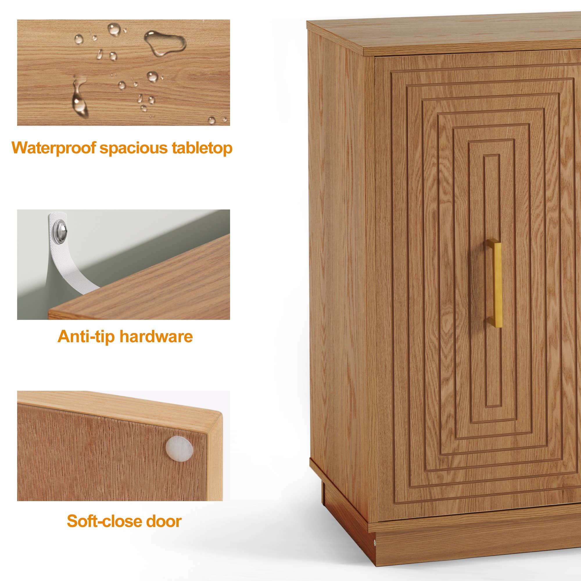 Heynemo - Wholesale Cabinet - 60'' Large Buffet Cabinet with Storage, Fluted Sideboard 5