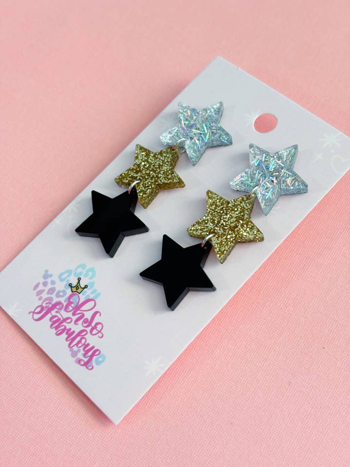 New Years Star Stacker Dangle Acrylic Earrings for wholesale by Oh So Fabulous