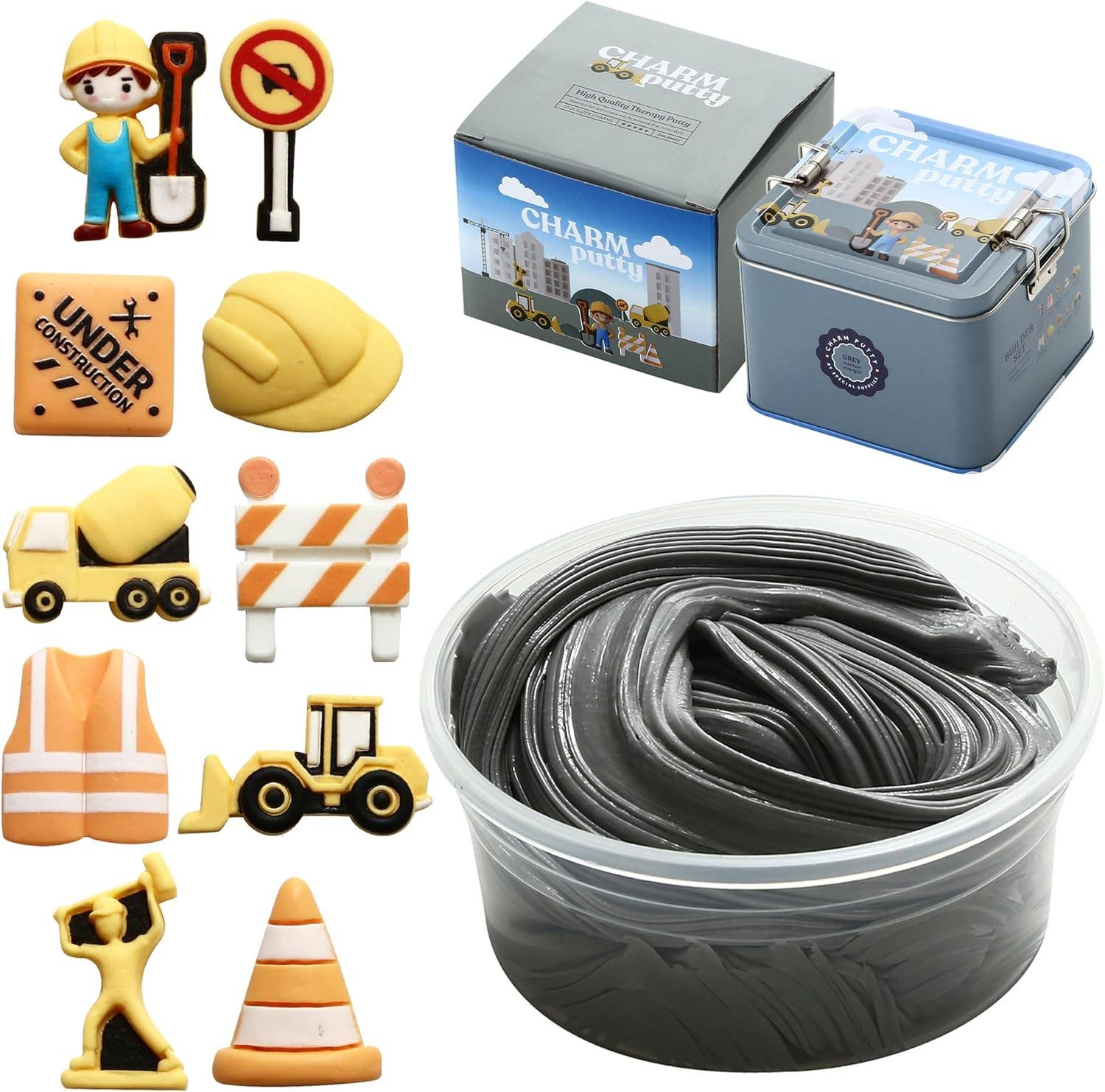 Special Supplies - Wholesale Putty/Slime - Kids - Sensory Therapy Putty for Kids and Adults with 10 Cute Charms - Resistive Hand Exercise Stress Relief Therapy Putty, Five Ounces of Each Putty (Construction Set - Strength: Medium)6