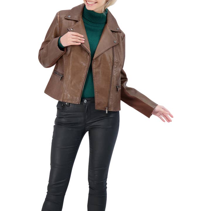 Sebby Veste de motard en simili cuir pour femme Whisky pour la vente par Sebby