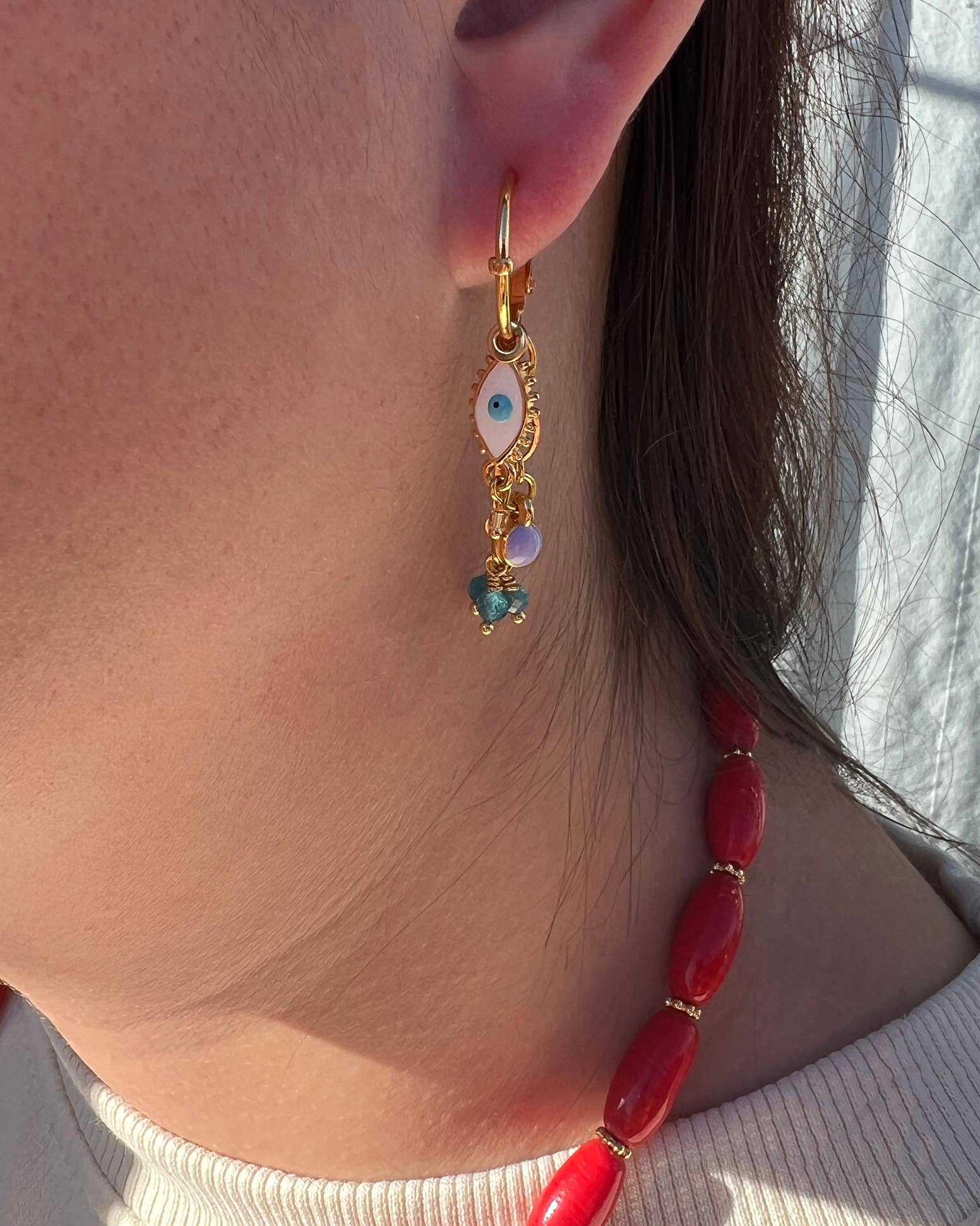 Jazu Jewellery - Wholesale Dangle Earrings - Nona earrings with gold charms and semi-precious stones6