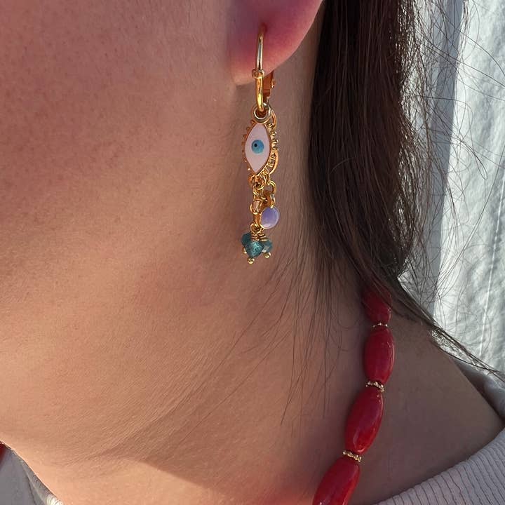 Jazu Jewellery - Wholesale Dangle Earrings - Nona earrings with gold charms and semi-precious stones6