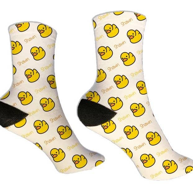 Chaussettes personnalisées Rubber Duck pour la vente par Potter's Printing