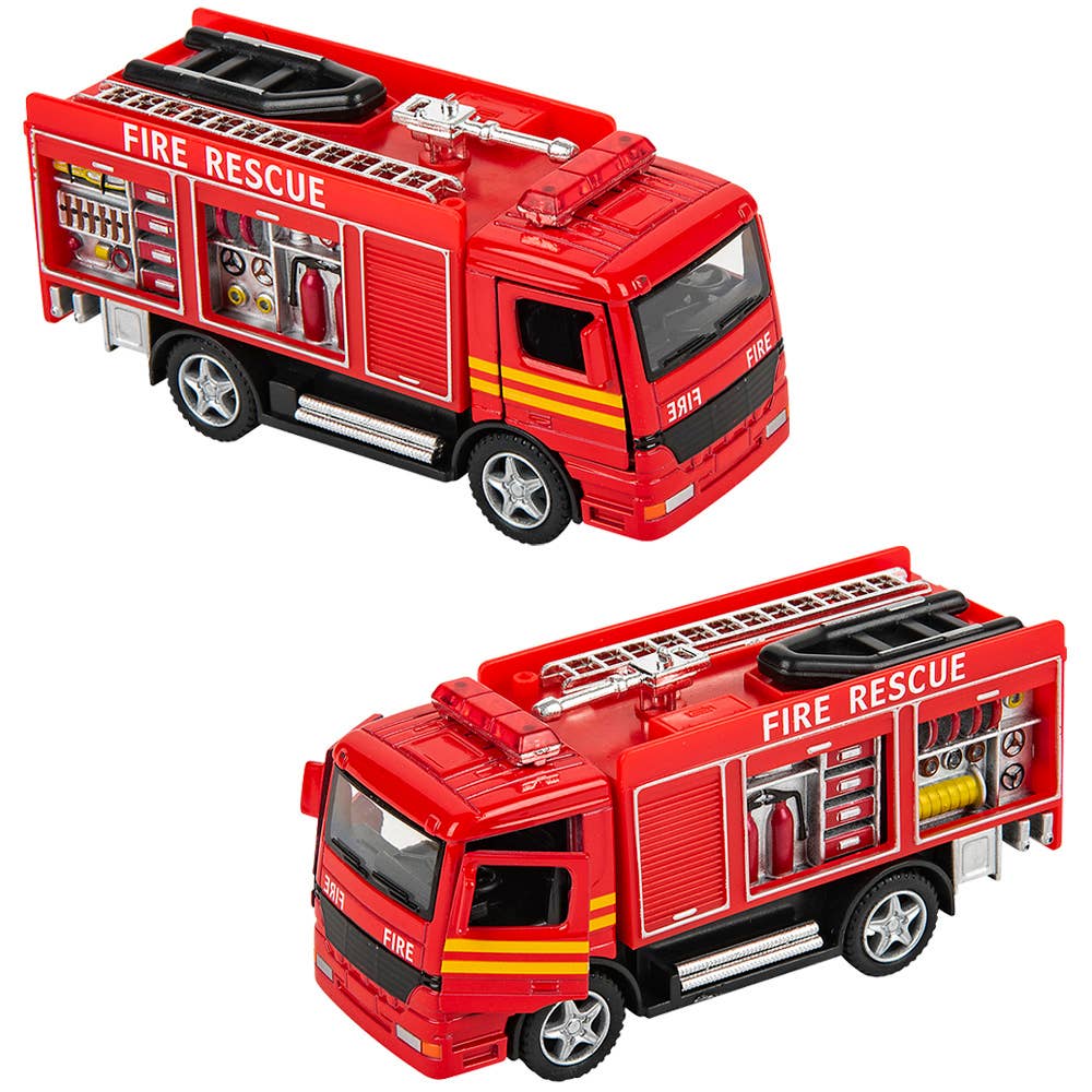 The Toy Network - Wholesale Toy Car/Truck - Kids - 5" Diecast Pull Back Fire Engine Rescue  12/Display2