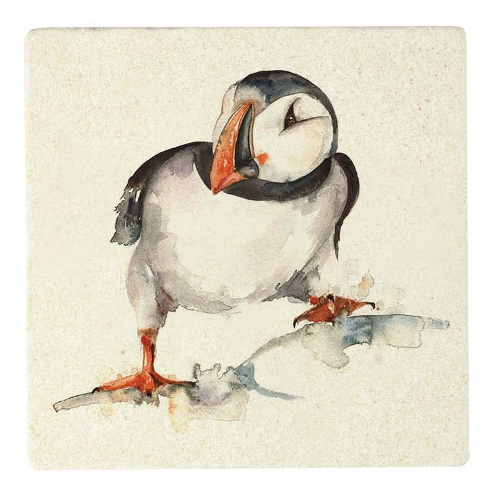 Meg Hawkins Curious Puffin Stone Coaster for wholesale by Nauticalia