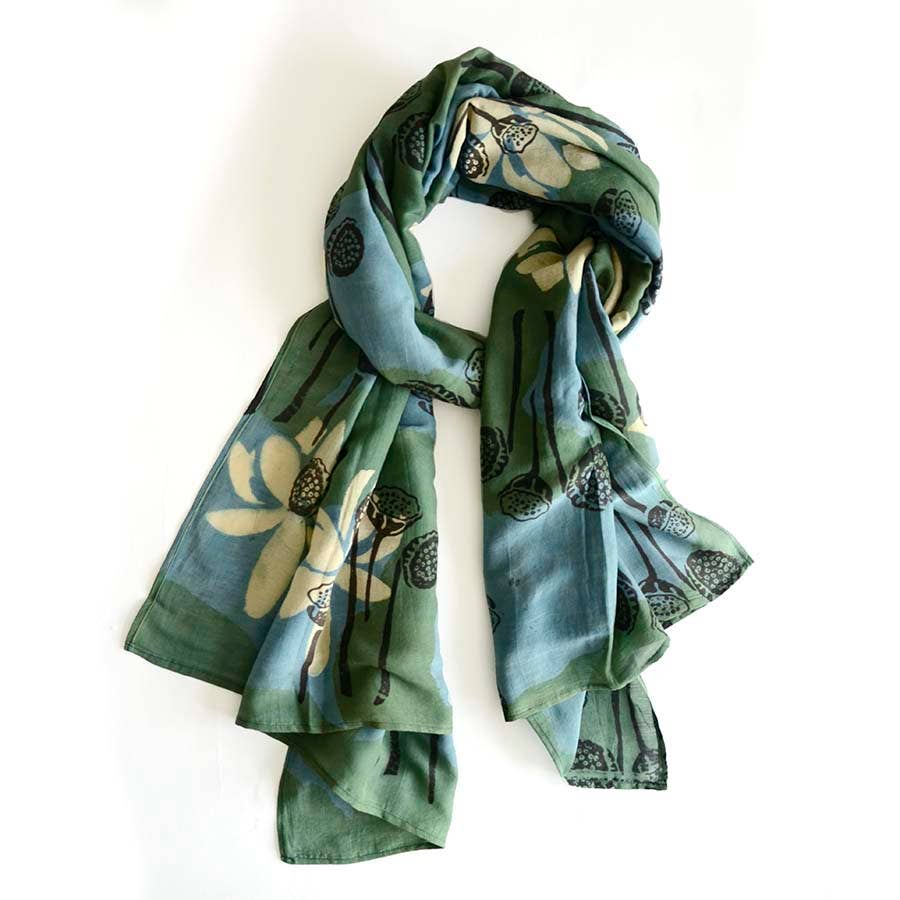 Ichcha - Wholesale Scarf - Women's - Cotton Silk Block printed Women Scarf/Wrap - Lotus Garden2