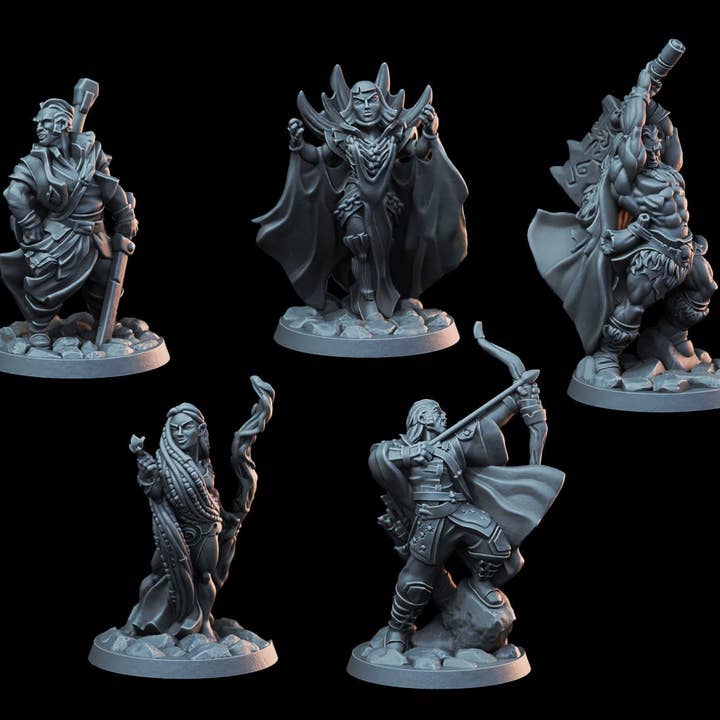 DnD Miniature Fest Sæt 6 - 28mm Eventyrgruppe - Troldkvinde | Bard | Druid | Ranger | Barbar | Pathfinder 2E | DnD 5E for engroshandel hos The Beaver and Broadsword