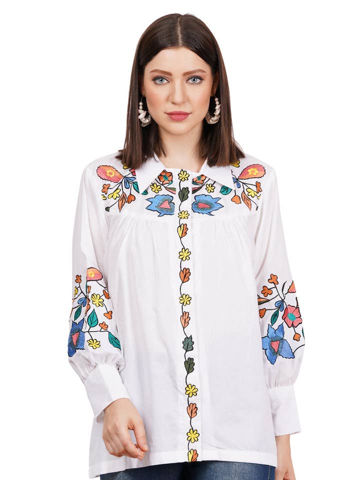 Camicia in cotone ricamato Tyler con colletto per la vendita all'ingrosso da parte di JEP Holland