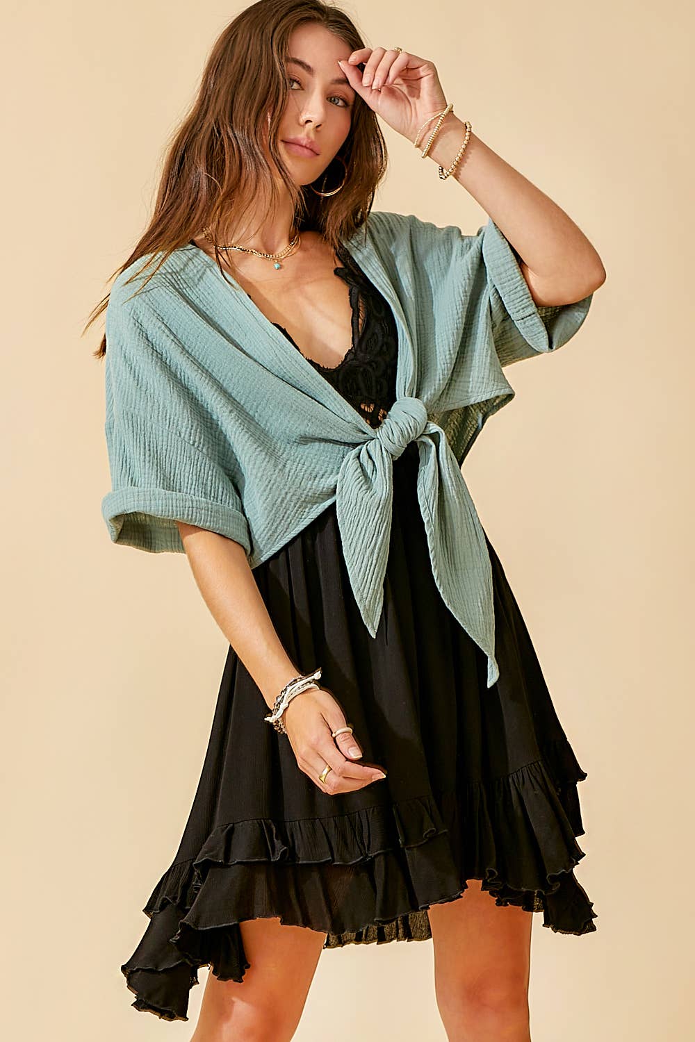 La Miel - Vendita all'ingrosso Vestito - Donna - Abito mini con bralette senza maniche e bordatura in pizzo all’uncinetto HUD908910