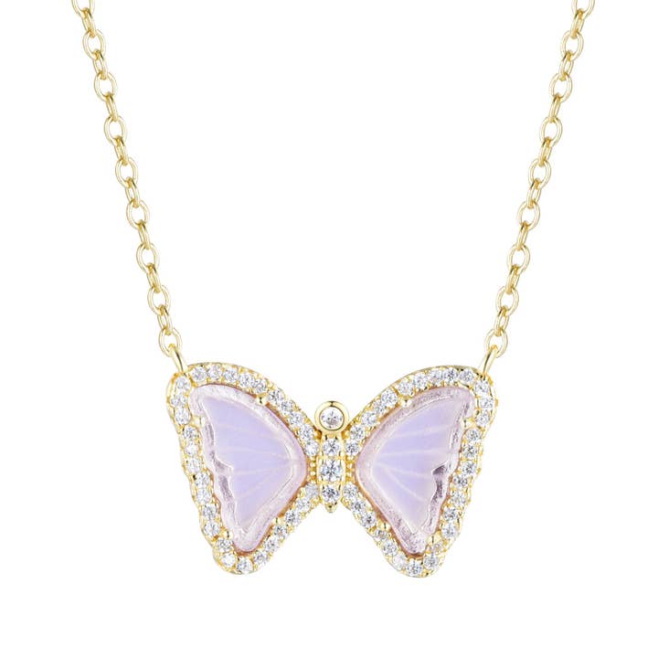 Mini Butterfly Necklace in Light Lavender for wholesale by Kamaria Jewelry