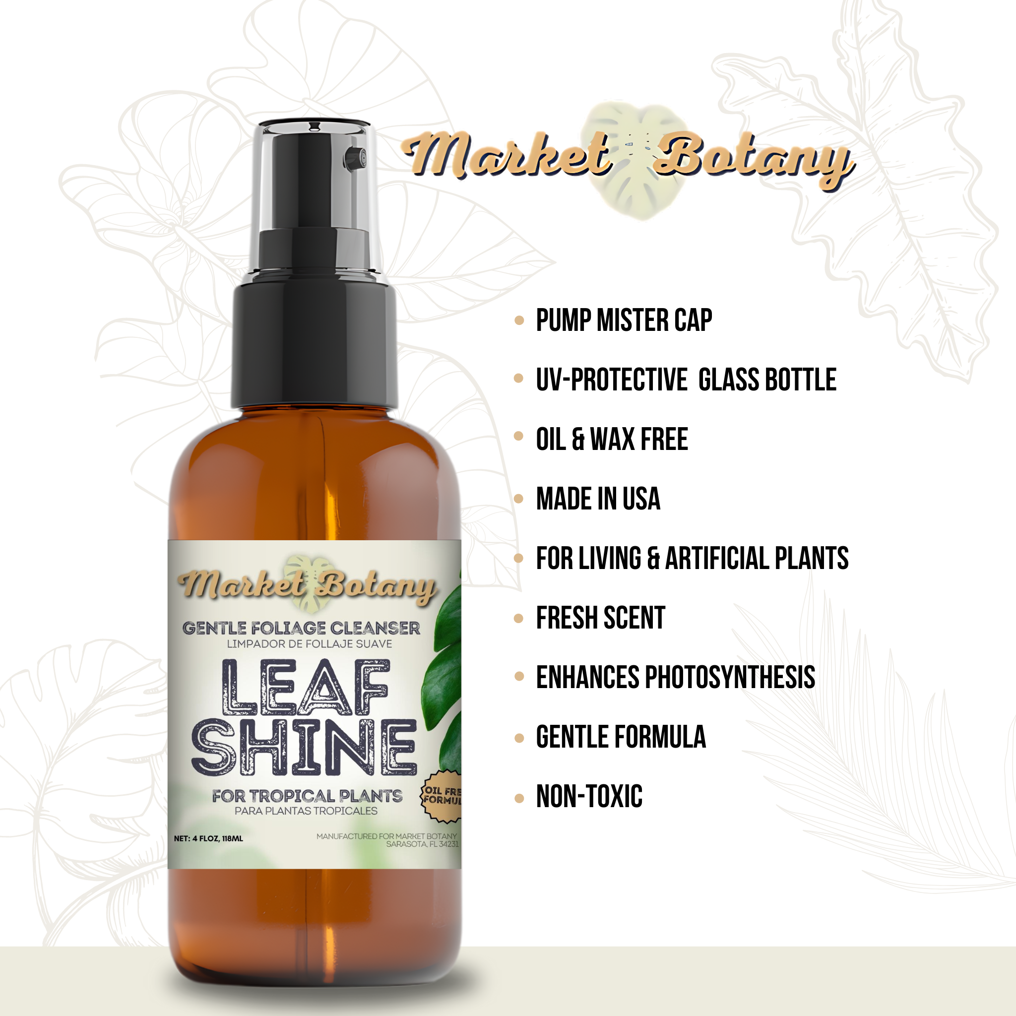 Market Botany - Wholesale Fertilizer - Leaf Shine - Gentle Foliage Cleanser for Houseplants1