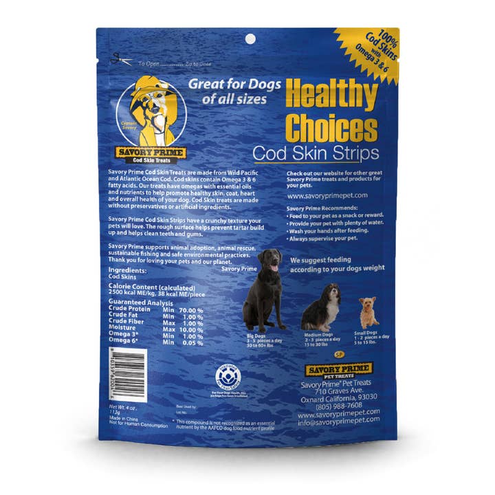 Savory Prime - Wholesale Pet treats – Dog - Cod Skin Fish Strips 4 oz.1