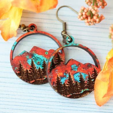 Nine Mile Creative - Wholesale Dangle Earrings - Copper Mountains Collection Forest Engraved Wood Earrings3