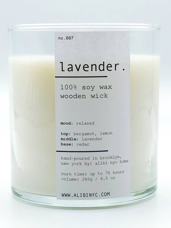 LAVANDA | CANDELA IN LEGNO DI SOIA 100% STOPPINO per la vendita all'ingrosso da parte di ALIBI NYC