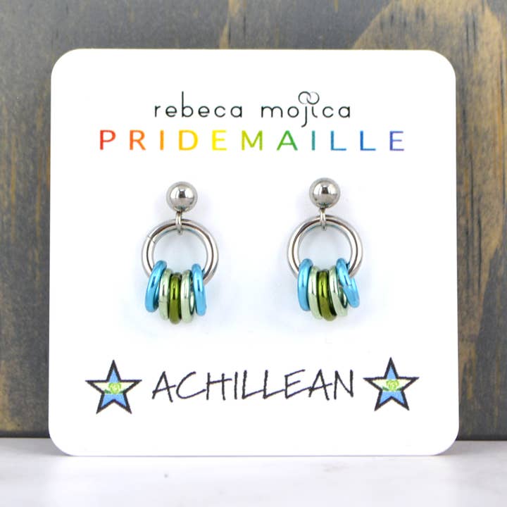 Achillean Pride Flag - Tiny Chainmaille Earring for wholesale by Rebeca Mojica Jewelry