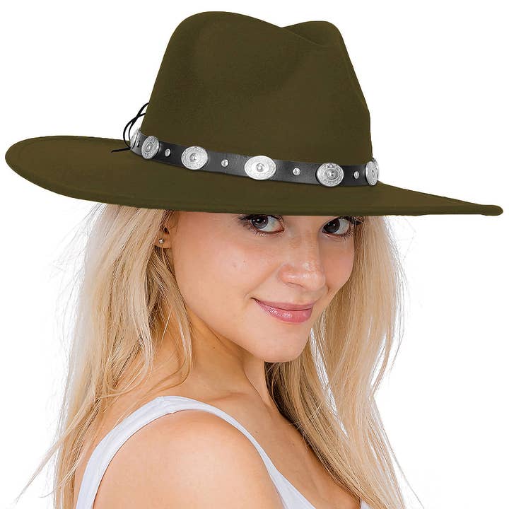 Cap Zone – Fedora - Mulher por atacado – Chapéu de Feltro Rancher de Aba Larga com Cinto de Conchas18