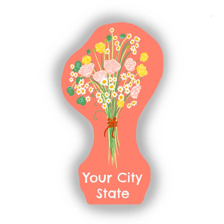 Flower Bouquet Customizable Name Drop Sticker for wholesale by Heirloom Design Co.