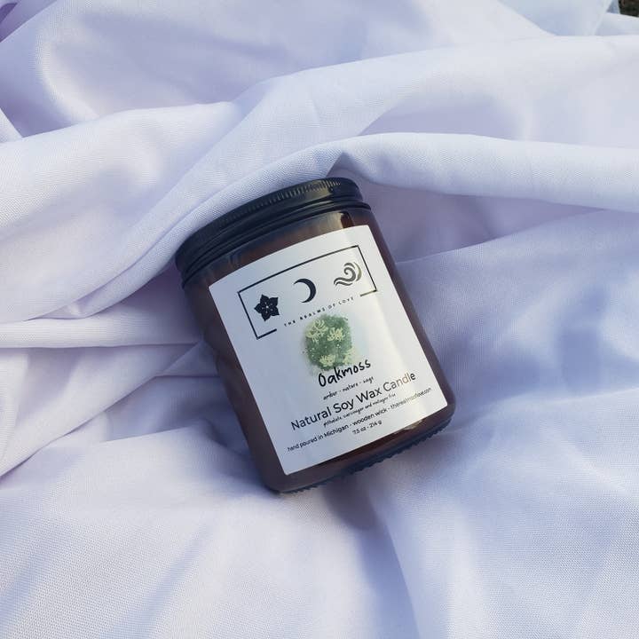 Oakmoss Soy Candle for wholesale by The Realms Of Love