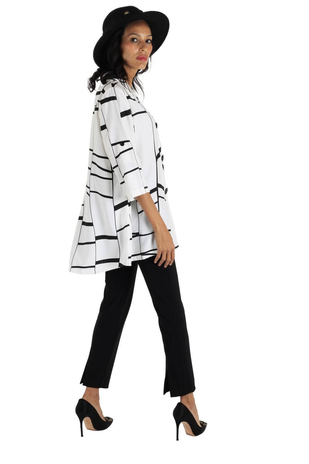 Imprimé en noir et blanc CHEMISIER ÉVASÉ BLANC en vente sur Faire2