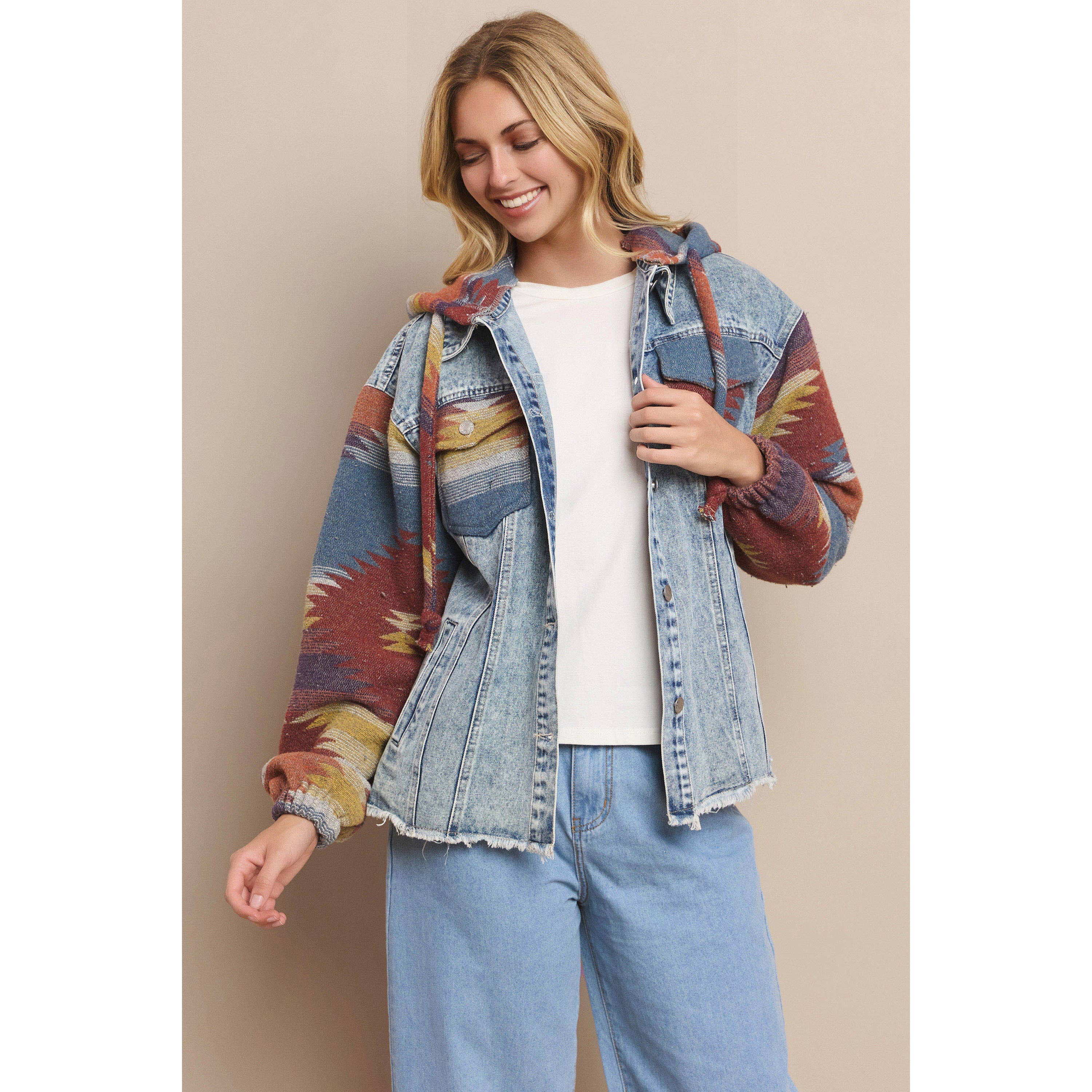 Mapcie – wholesale Shirt Jacket/Shacket - Women’s – WASHED AZTEC DENIM SHACKET WITH POCKET5